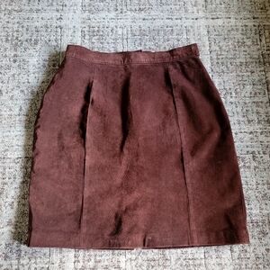Vtg B.B. Dakota 100% Suede Leather‎ Pencil Cut Mini Skirt Small Chocolate Brown